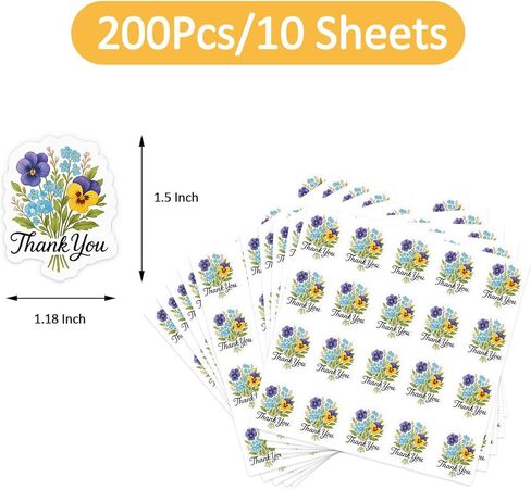 ملصقات زهرة شكرًا لك للتغليف، 200 قطعة من ملصقات الختم على شكل ظرف زهور، ملصقات شكرًا للشركات الصغيرة، هدايا الحفلات وسجلات القصاصات in Kuwait