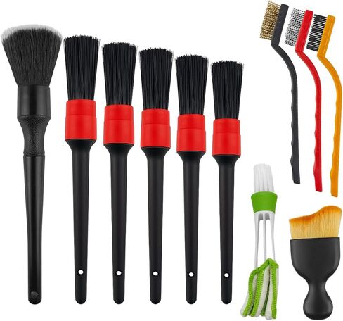 11PCS Car Detailing Brush Set, Soft Boar Hair Vehicle Interior Exterior Detail Cleaning Brush, Automotive Detailing Cleaner Kit for Wheel, Air Vent, Seat, Universal for Most Vehicles in Saudi Arabia