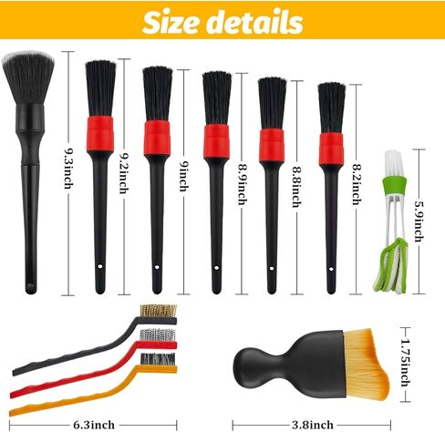 11PCS Car Detailing Brush Set, Soft Boar Hair Vehicle Interior Exterior Detail Cleaning Brush, Automotive Detailing Cleaner Kit for Wheel, Air Vent, Seat, Universal for Most Vehicles in Saudi Arabia