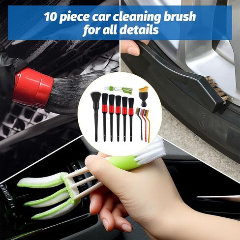 11PCS Car Detailing Brush Set, Soft Boar Hair Vehicle Interior Exterior Detail Cleaning Brush, Automotive Detailing Cleaner Kit for Wheel, Air Vent, Seat, Universal for Most Vehicles in Saudi Arabia