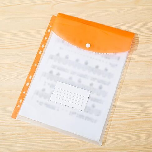 6 Pcs A4 Clear Plastic Punched Wallets 11 Hole Document Pockets Expandable Ring Binder Folders Top Opening File Wallets with Snap Button Label Pocket for School Office in Saudi Arabia