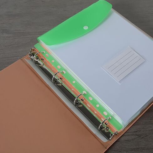 6 Pcs A4 Clear Plastic Punched Wallets 11 Hole Document Pockets Expandable Ring Binder Folders Top Opening File Wallets with Snap Button Label Pocket for School Office in Saudi Arabia