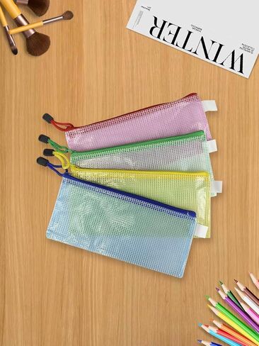 4 Pcs Zipper File Bags, Waterproof Plastic Mesh Pouch for Office Famil, Waterproof Clear Travel Pouches,Board Game Storage Bags (A6 Size 7.6''x5.3'', Multicolored) in Saudi Arabia
