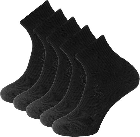 جوارب رجالي مكونة من 5 قطع مبطنة باللون الأسود ومضادة للرائحة ومضادة للتقرحات وقابلة للتنفس وسميكة ودافئة للركض، مقاس 7-12 in Kuwait