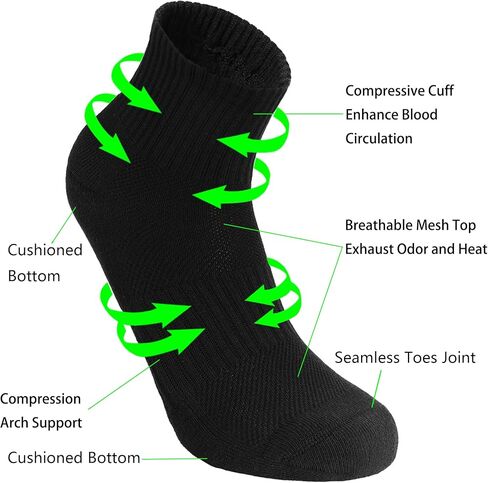 جوارب رجالي مكونة من 5 قطع مبطنة باللون الأسود ومضادة للرائحة ومضادة للتقرحات وقابلة للتنفس وسميكة ودافئة للركض، مقاس 7-12 in Kuwait