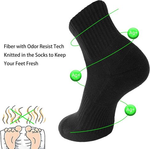 جوارب رجالي مكونة من 5 قطع مبطنة باللون الأسود ومضادة للرائحة ومضادة للتقرحات وقابلة للتنفس وسميكة ودافئة للركض، مقاس 7-12 in Kuwait