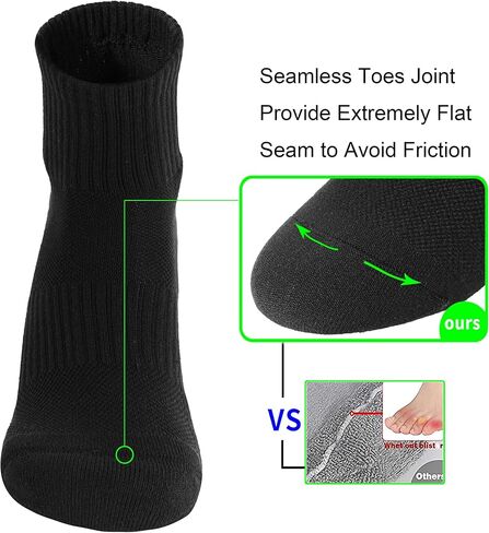 جوارب رجالي مكونة من 5 قطع مبطنة باللون الأسود ومضادة للرائحة ومضادة للتقرحات وقابلة للتنفس وسميكة ودافئة للركض، مقاس 7-12 in Kuwait