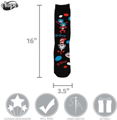 elope Dr. Seuss Cat in the Hat Pattern High Socks for Adults in Saudi Arabia
