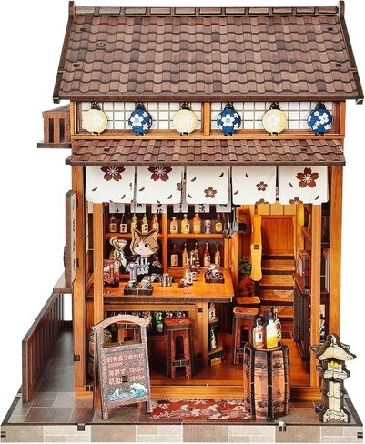 DIY Book Nook Kit for Adults, Japanese Sakura Dollhouse Kit, Miniature House Kit with LED Light, Mini Building Kit, 3D Wooden Puzzles Bookshelf Craft Diorama for Adults Teen Gifts (Sakura Cat Alley) in Saudi Arabia