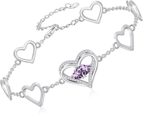 أساور على شكل قلب، سوار كريستال جوهرة الميلاد للنساء هدايا مجوهرات لها، سلسلة 7 بوصة وموسع 2 بوصة in Kuwait