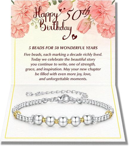 IEFLIFE Birthday Gifts for Women - 14K White Gold Plated 3 4 5 6 7 Beaded Bracelets Birthday Gifts for Women Her, 30 40 50 60 70 Year Old Gift for Her, Happy Birthday Beaded Bracelets Jewelry Gift in Saudi Arabia
