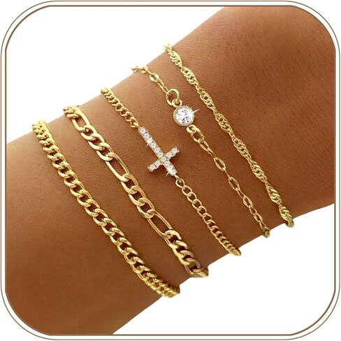 أساور ذهبية للنساء مقاومة للماء مطلية بالذهب عيار 16 قيراط، مجموعة أساور رفيعة قابلة للتكديس، مجموعة عصرية من الزركونيا المتقاطعة، أساور متقاطعة، إكسسوارات عصرية، هدايا in Kuwait