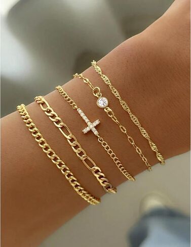 أساور ذهبية للنساء مقاومة للماء مطلية بالذهب عيار 16 قيراط، مجموعة أساور رفيعة قابلة للتكديس، مجموعة عصرية من الزركونيا المتقاطعة، أساور متقاطعة، إكسسوارات عصرية، هدايا in Kuwait