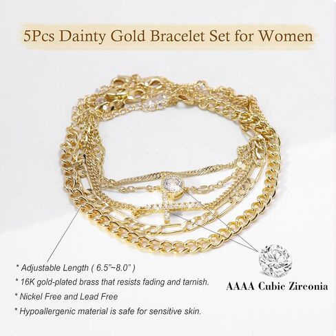 أساور ذهبية للنساء مقاومة للماء مطلية بالذهب عيار 16 قيراط، مجموعة أساور رفيعة قابلة للتكديس، مجموعة عصرية من الزركونيا المتقاطعة، أساور متقاطعة، إكسسوارات عصرية، هدايا in Kuwait