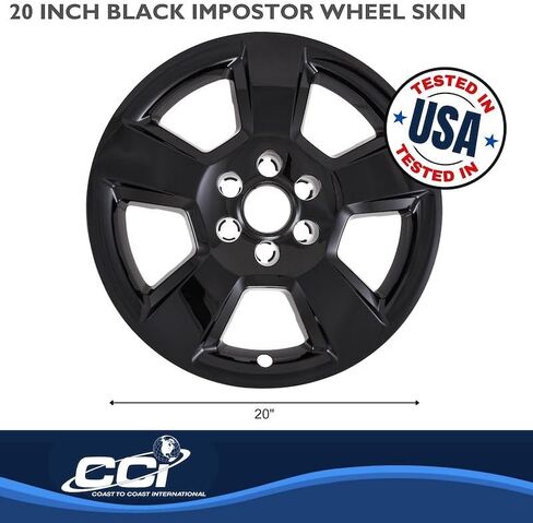 Impostor Wheel Skins Fits Chevrolet Silverado 1500 2014-2018 Set of 4 Wheel Covers 20 Inch Diameter 5 Spoke Gloss Black Painted ABS Plastic Snap-On Installation Coast To Coast IWCIMP490BLK in Saudi Arabia