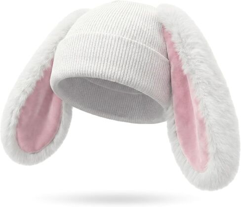 Easter Rabbit Bunny Ear Knit Hat Costume Adults Women Costume Cute Cartoon Gift Pink White Plush Warm Winter Soft and Cozy for Easter Halloween Carnival Cosplay Party Supplies in Saudi Arabia