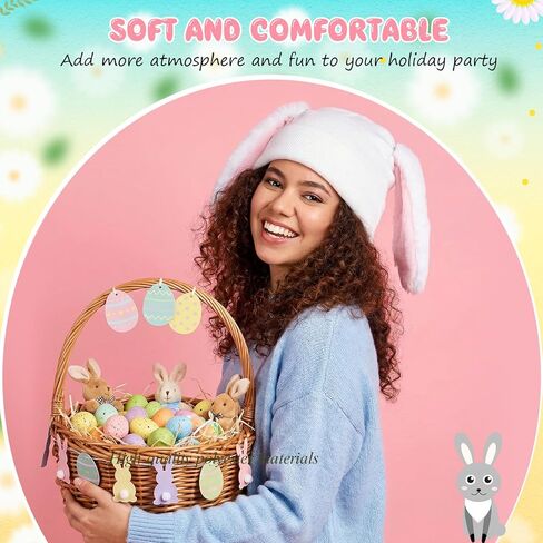 Easter Rabbit Bunny Ear Knit Hat Costume Adults Women Costume Cute Cartoon Gift Pink White Plush Warm Winter Soft and Cozy for Easter Halloween Carnival Cosplay Party Supplies in Saudi Arabia