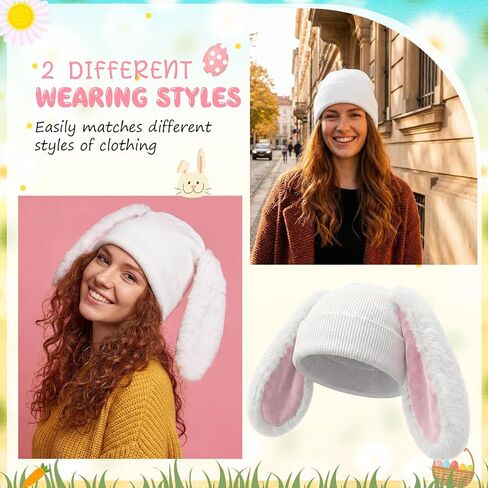 Easter Rabbit Bunny Ear Knit Hat Costume Adults Women Costume Cute Cartoon Gift Pink White Plush Warm Winter Soft and Cozy for Easter Halloween Carnival Cosplay Party Supplies in Saudi Arabia