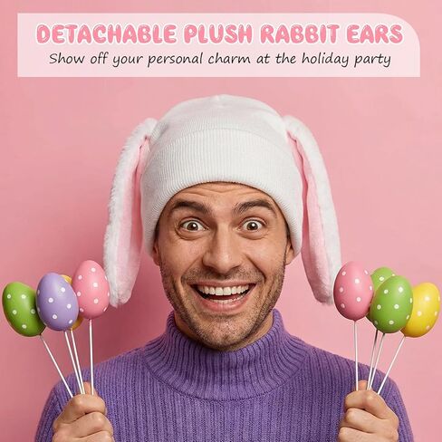Easter Rabbit Bunny Ear Knit Hat Costume Adults Women Costume Cute Cartoon Gift Pink White Plush Warm Winter Soft and Cozy for Easter Halloween Carnival Cosplay Party Supplies in Saudi Arabia