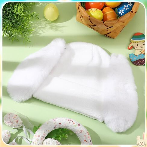 Easter Rabbit Bunny Ear Knit Hat Costume Adults Women Costume Cute Cartoon Gift Pink White Plush Warm Winter Soft and Cozy for Easter Halloween Carnival Cosplay Party Supplies in Saudi Arabia