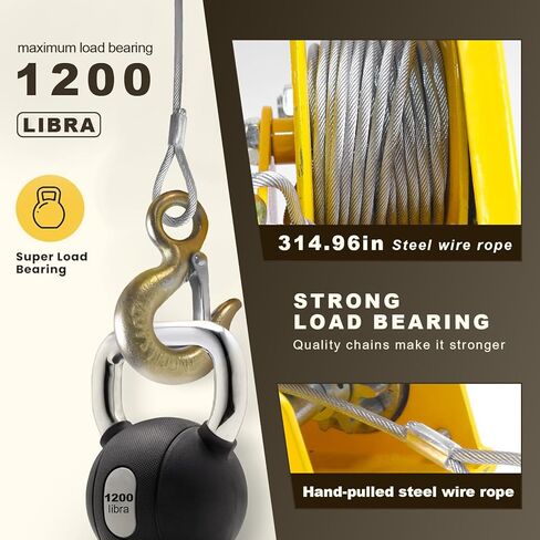 ونش يدوي 1200 رطل، ونش يدوي عالي التحمل مع ترس ذاتي القفل في اتجاهين ومقبض كرنك للمركبة والقارب والمقطورة والشاحنة (حبل 1200 رطل + خطاف 15 متر) in Kuwait