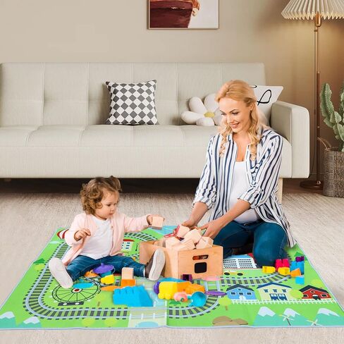 سجادة لعب سجادة الأطفال، سجادة سيارة للأطفال لعبة السيارات، سجادة لعب تعليمية لحركة المرور على الطرق في المدينة، سجادة لعب متعددة الألوان، سجادة لعب للأطفال قابلة للطي غير قابلة للانزلاق لغرفة اللعب والمنزل الداخلي والخارجي (47.24 × 34.19 بوصة) in Kuwait