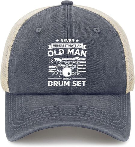 Never Underestimate an Old Man with A Drum Set Hats for Men Trendy Washed in Saudi Arabia