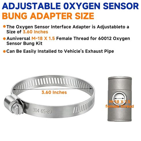 60012 مجموعة أدوات استشعار الأوكسجين مع M18 × 1.5 خيط من الفولاذ المقاوم للصدأ مشبك أنبوب العادم وحشية o2 مجموعة محول الاستشعار لأنظمة قياس نسبة الهواء والوقود الإلكترونية لحقن الوقود في السيارة in Kuwait