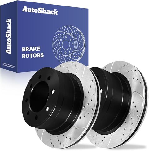 AutoShack 13.86 بوصة (352 مم) دوارات الفرامل الخلفية المثقوبة والمشقوقة المغلفة لـ 2006-2008 دودج رام 1500 2003-2008 دودج رام 2500 الفضة الزنك المغلفة 2-PC مجموعة سيلفر شيلد برو in Kuwait