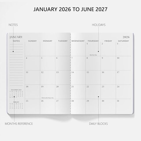 مخطط شهري 2026-2027، مخطط تقويم Jotsome لمدة 18 شهرًا من يناير 2026 إلى يونيو 2027، 8.5 بوصة × 11 بوصة، غلاف مخيط، غطاء ناعم، مخطط شخصي شهري يومي لخطة المدرسة، الدراسة والجدول الزمني، متعدد in Kuwait