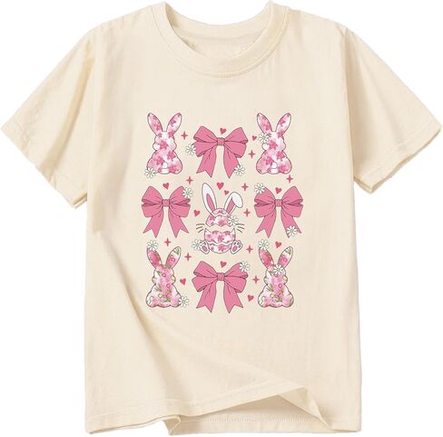 Girl Easter Shirts Bunny Egg T-Shirt Graphic Cotton Short Sleeve Tees 3-13 Years in Saudi Arabia