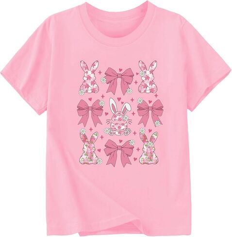 Girl Easter Shirts Bunny Egg T-Shirt Graphic Cotton Short Sleeve Tees 3-13 Years in Saudi Arabia