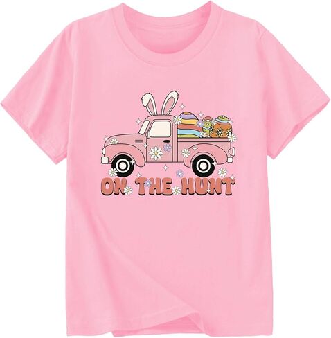 Girl Easter Shirts Bunny Egg T-Shirt Graphic Cotton Short Sleeve Tees 3-13 Years in Saudi Arabia