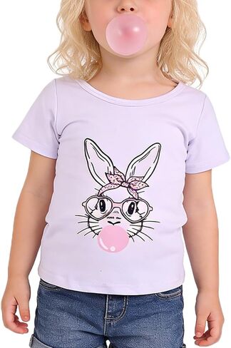 عيد الفصح طفل الفتيات تي شيرت الأرنب قصيرة الأكمام قمصان الاطفال تي شيرت القطن الفتيات الصيف بلايز تي شيرت 3-8Y in Kuwait