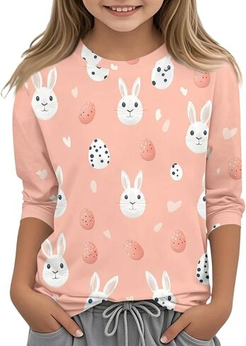 Boys Easter Shirt Summer 3/4 Sleeve Tween Shirts Rabbit Print Tops Holiday Cute Blouses Fitted Clothes 2-13Y in Saudi Arabia