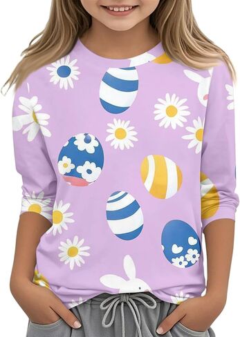 Boys Easter Shirt Summer 3/4 Sleeve Tween Shirts Rabbit Print Tops Holiday Cute Blouses Fitted Clothes 2-13Y in Saudi Arabia