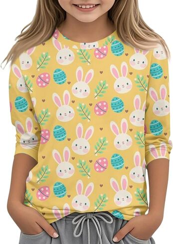 Boys Easter Shirt Summer 3/4 Sleeve Tween Shirts Rabbit Print Tops Holiday Cute Blouses Fitted Clothes 2-13Y in Saudi Arabia