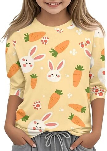 Boys Easter Shirt Summer 3/4 Sleeve Tween Shirts Rabbit Print Tops Holiday Cute Blouses Fitted Clothes 2-13Y in Saudi Arabia
