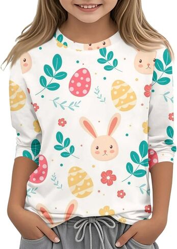 Boys Easter Shirt Summer 3/4 Sleeve Tween Shirts Rabbit Print Tops Holiday Cute Blouses Fitted Clothes 2-13Y in Saudi Arabia
