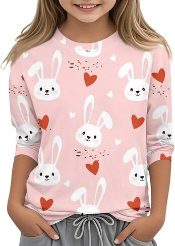 Boys Easter Shirt Summer 3/4 Sleeve Tween Shirts Rabbit Print Tops Holiday Cute Blouses Fitted Clothes 2-13Y in Saudi Arabia