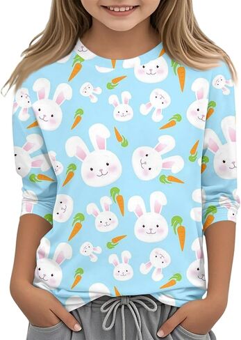 Boys Easter Shirt Summer 3/4 Sleeve Tween Shirts Rabbit Print Tops Holiday Cute Blouses Fitted Clothes 2-13Y in Saudi Arabia