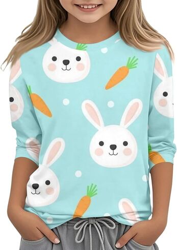 Boys Easter Shirt Summer 3/4 Sleeve Tween Shirts Rabbit Print Tops Holiday Cute Blouses Fitted Clothes 2-13Y in Saudi Arabia