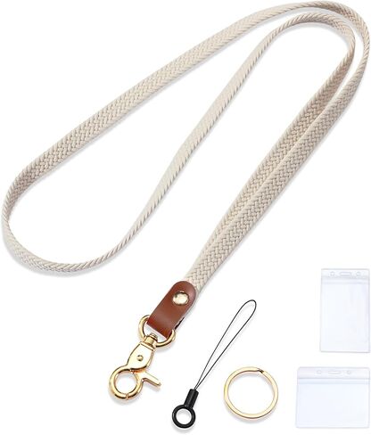 Teachers Stretchy Lanyard for Keys ID Badges with Waterproof ID Card Holders Thin Cute Long Neck Lanyard for Women Men Wallet Phone(Beige) in Saudi Arabia
