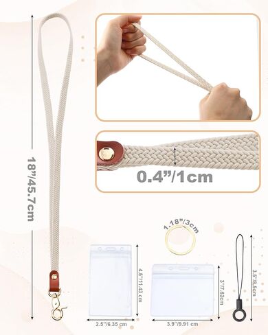 Teachers Stretchy Lanyard for Keys ID Badges with Waterproof ID Card Holders Thin Cute Long Neck Lanyard for Women Men Wallet Phone(Beige) in Saudi Arabia
