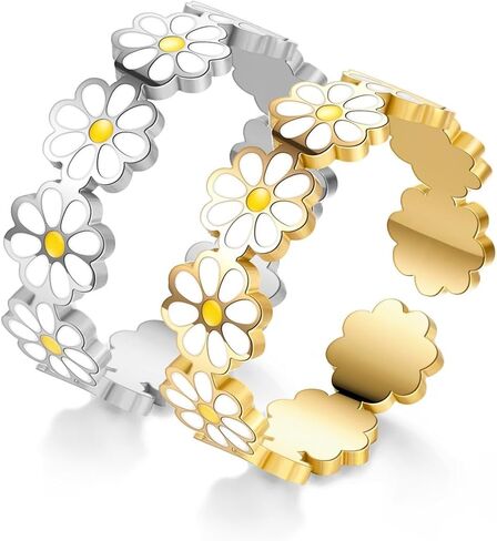 Daisy Rings for Women Open Adjustable Ring Delicate Retro Cute Sunflower Wedding Engagement Rings Memorable Finger Band Flower Jewelry for Women Friendship Birthday Mother's Day in Kuwait