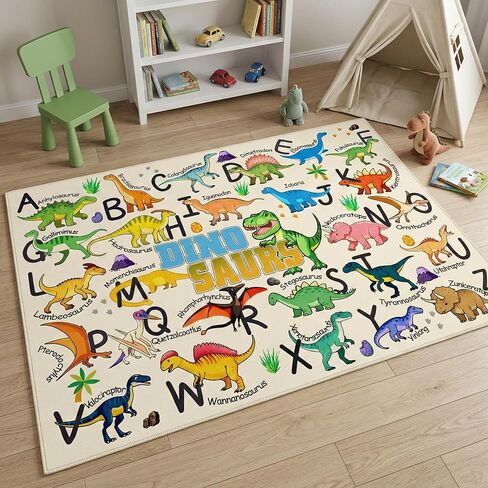 Dinosaur Area Rug for Boys Bedroom, Kids Rugs for Playroom 5x7, Educational Alphabet Carpet for Classroom Nursery, Non Slip Floor Mat for Toddler Learning in Saudi Arabia