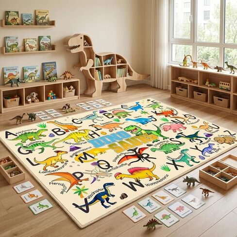 Dinosaur Area Rug for Boys Bedroom, Kids Rugs for Playroom 5x7, Educational Alphabet Carpet for Classroom Nursery, Non Slip Floor Mat for Toddler Learning in Saudi Arabia