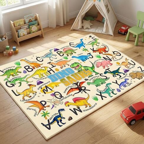 Dinosaur Area Rug for Boys Bedroom, Kids Rugs for Playroom 5x7, Educational Alphabet Carpet for Classroom Nursery, Non Slip Floor Mat for Toddler Learning in Saudi Arabia