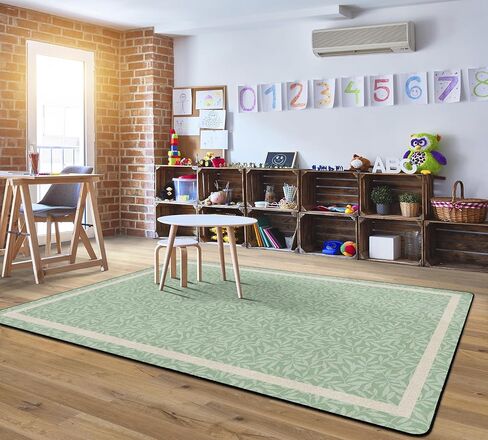 Flagship Carpets Farmhouse Leaves Classroom Educational Area Rug for Kids and Teachers, Durable Quality for Schools, Preschool, Daycare, Learning Centers, and Home, 7'6" x 12' - Sage in Saudi Arabia