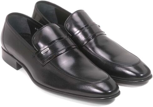 Golden Pass Men's Black Calf Leather Plain Toe Slip on Loafers with Leather Sole in Saudi Arabia